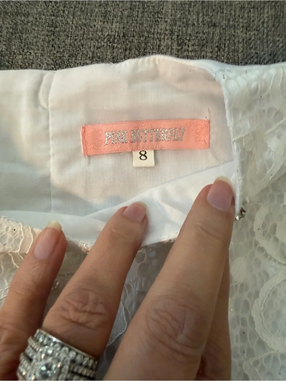 Pink Butterfly White Layered Tulle Girls Dress Communion Wedding Baptism size 8